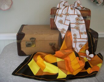 Vintage Womens Long Scarf and Bow Tie Poly Two Retro 1970s Fashion Accessory HB Sales