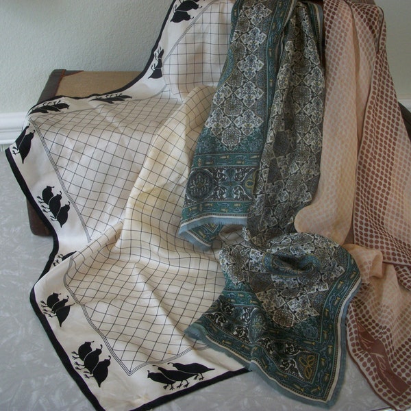 Vintage Silk Scarves Ann Klein Oscar de la Renta Hatton Choose Your Scarf