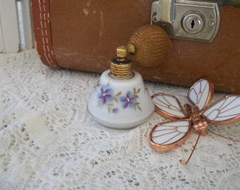Vintage Perfume Atomizer Bottle Small White Opaque Glass Vanity Decor