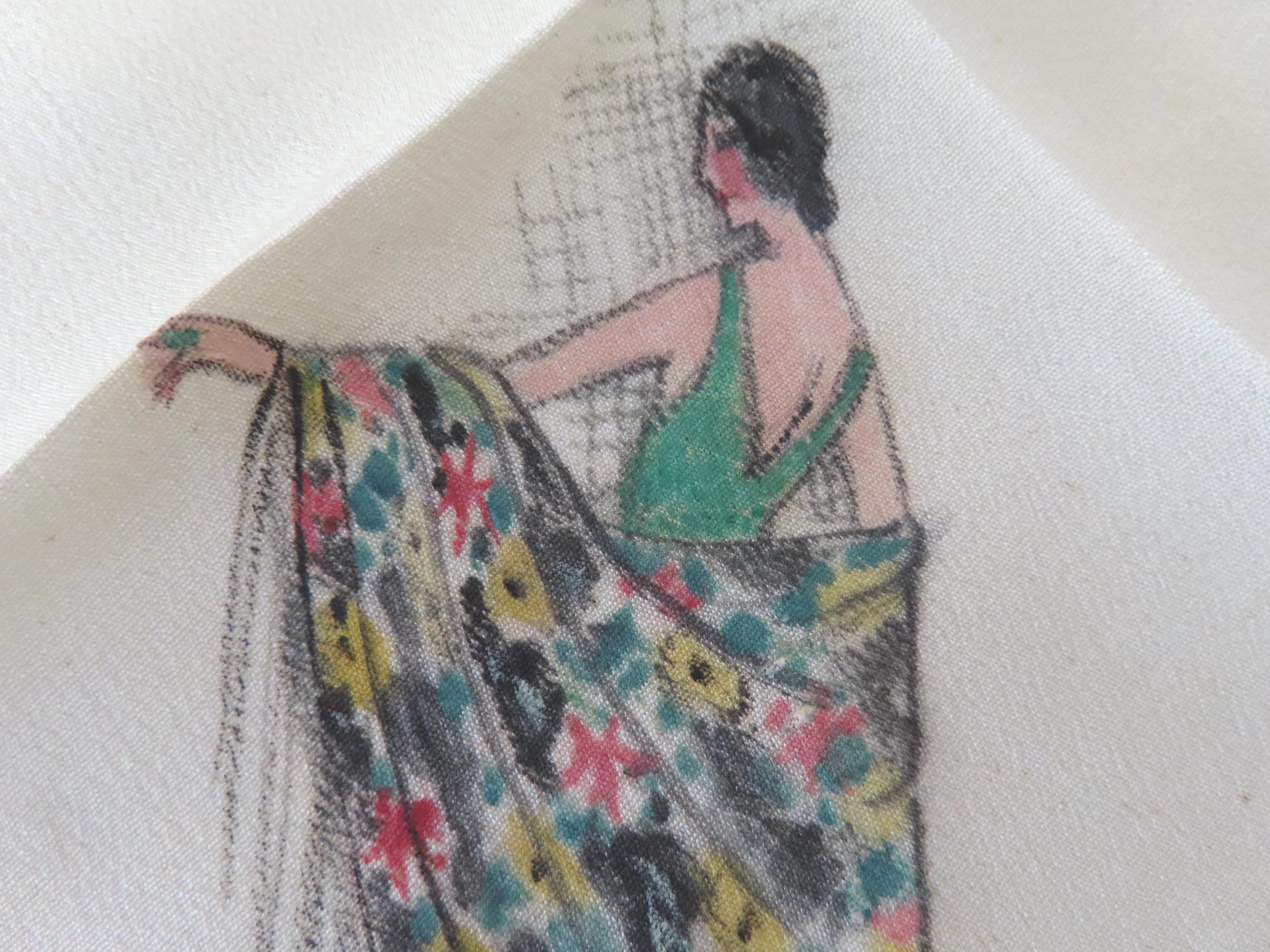 Vintage Artistically Hand Painted Flapper Silk Handkerchief
