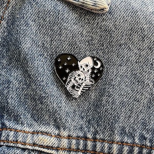 Eternal Love Heart Skeleton Night Sky Enamel Pin // Funny Enamel Pins // Unique Enamel Pins // Halloween Enamel Pins // Spooky Goth Pins image 2