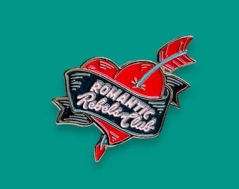 Romantic Rebels Club Red Heart Enamel Pin // Funny Enamel Pins // Unique Enamel Pins