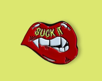 Suck It Vampire Red Lips Enamel Pin // Funny Enamel Pins // Unique Enamel Pins // Halloween Enamel Pins // Spooky Pastel Goth Pins