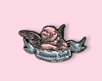 Heaven Sent Angel Baby Cherub Enamel Pin // Funny Enamel Pins // Unique Enamel Pins // Scroll Pin // Renaissance Medival Pin