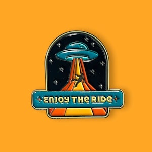 Enjoy the Ride Alien Abduction Enamel Pin // Funny Enamel Pins // Unique Enamel Pins // Space Pins // 1960s 1970s Style Pins image 1