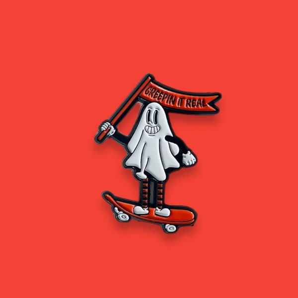 Creepin it Real Skater Ghost Enamel Pin // Funny Enamel Pins // Unique Enamel Pins // Halloween Enamel Pins // Goth Pins // Skate Culture