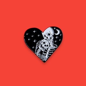 Eternal Love Heart Skeleton Night Sky Enamel Pin // Funny Enamel Pins // Unique Enamel Pins // Halloween Enamel Pins // Spooky Goth Pins image 1