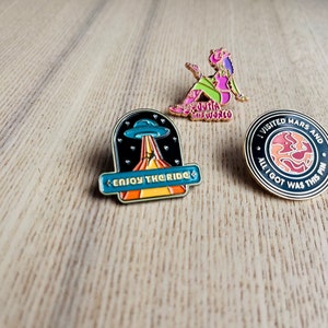 Enjoy the Ride Alien Abduction Enamel Pin // Funny Enamel Pins // Unique Enamel Pins // Space Pins // 1960s 1970s Style Pins image 5