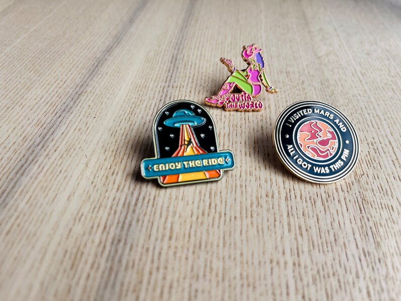 Enjoy the Ride Alien Abduction Enamel Pin // Funny Enamel Pins // Unique Enamel Pins // Space Pins // 1960s 1970s Style Pins image 5