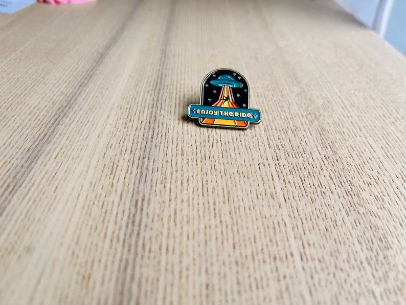 Enjoy the Ride Alien Abduction Enamel Pin // Funny Enamel Pins // Unique Enamel Pins // Space Pins // 1960s 1970s Style Pins image 4