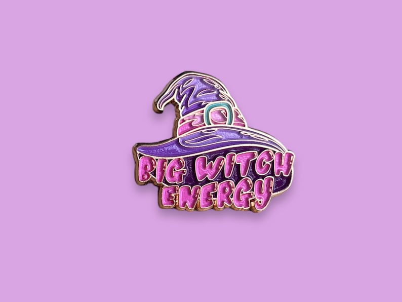 Big Witch Energy Wicca Hat Enamel Pin // Funny Enamel Pins // Unique Enamel Pins // Halloween Enamel Pins // Spooky Pastel Goth Pins image 1