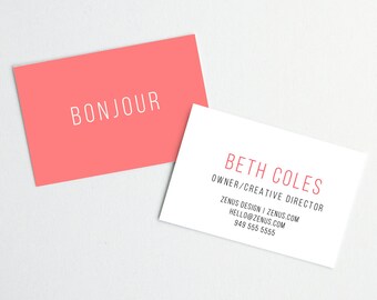 Coral Hello Business Cards // DIY Business Cards // Printable Business Cards // Instant Download Business Cards // WORD FILES