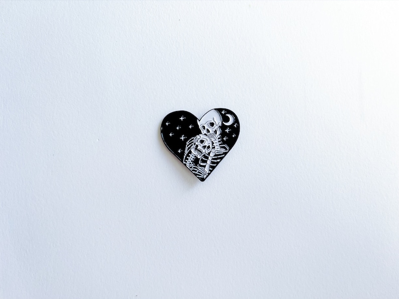 Eternal Love Heart Skeleton Night Sky Enamel Pin // Funny Enamel Pins // Unique Enamel Pins // Halloween Enamel Pins // Spooky Goth Pins image 3