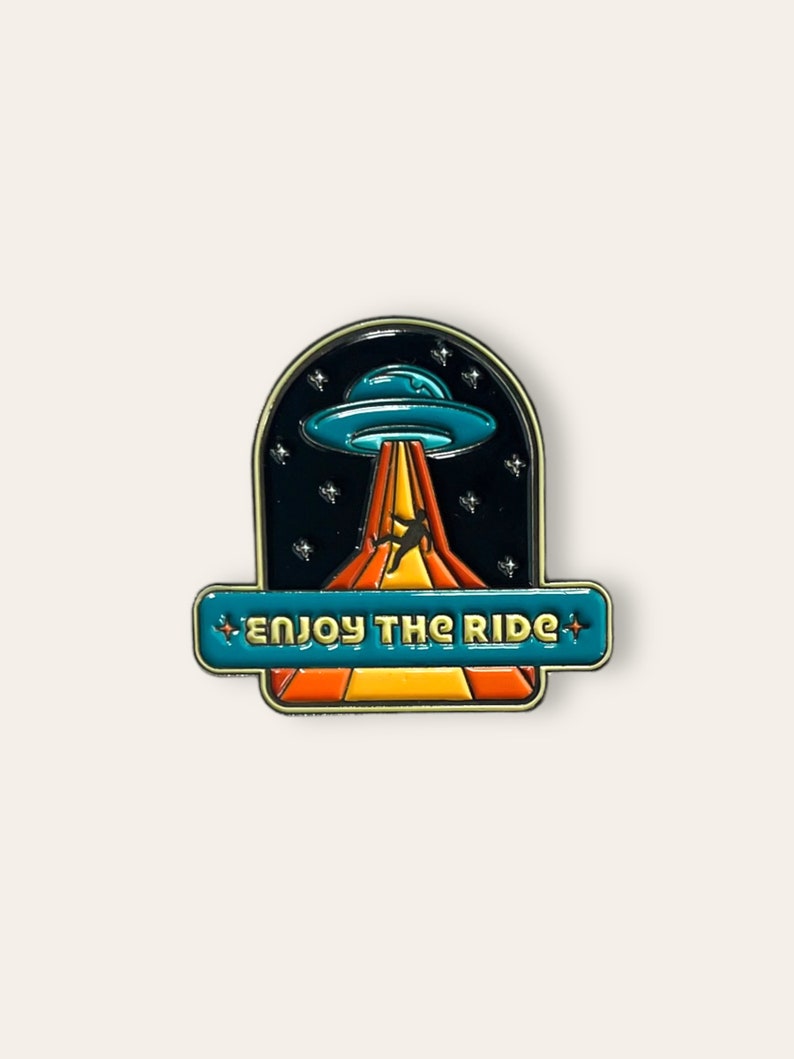 Enjoy the Ride Alien Abduction Enamel Pin // Funny Enamel Pins // Unique Enamel Pins // Space Pins // 1960s 1970s Style Pins image 2