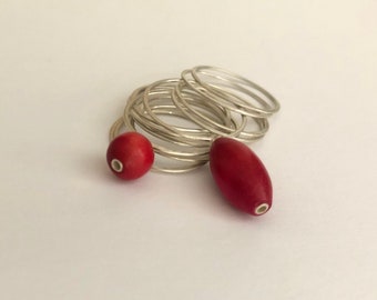 Two Bead Silver Stacking Ring