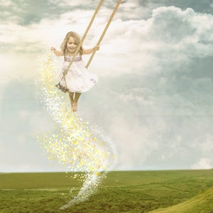 Sprinkling Magic, Custom Photoshop Composite, Digital Backdrop,  Photoshop Digital Background, Personalized Artwork,Child swinging, Magical