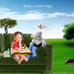Books Contain Magic, Custom Photoshop Composite, Digital Backdrop,  Photoshop Digital Background, Personalized Artwork, Image Enhancement