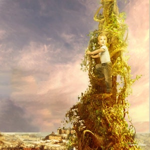 Haricot magique de Jack, Photoshop personnalisé, composite, toile de fond numérique, arrière-plan numérique Photoshop, oeuvre d'art personnalisée, manipulation de photo,