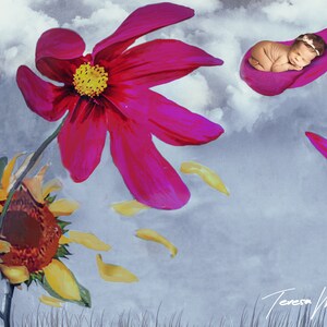 Just Flowers, Custom Photoshop Composite, Digital Backdrop, Photoshop Digital Background, Personalized Artwork, Baby Announcement