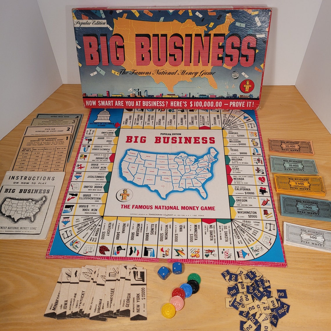 Vintage 1948 Big Business Board Game Transogram Co Famous Etsy
