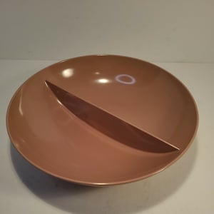 Vintage Durawear Melmac Melamine 10&quot; Pedestal Base Divided Serving Bowl Tan MCM