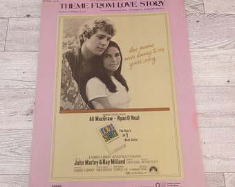 Vintage 1970 Theme from Love Story Piano Sheet Music Francis Lai John Brimhall