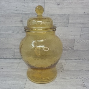 Vintage Indiana Glass Apothecary Jar With Lid Amber Glass Retro Cottagecore Fall