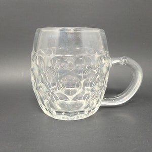 Vintage Glass Mug Stein Dimple Thumbprint Heart Crown Logo 8oz Breweriana Bar