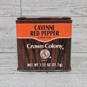 Vintage 1980s Crown Colony Spice Tin Cayenne Red Pepper Safeway Retro Kitchen