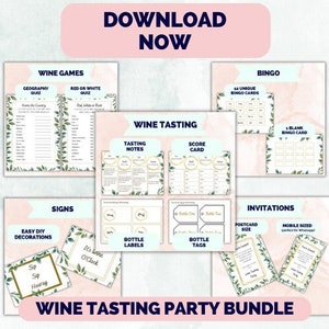 Wine Tasting Party Games, Scorecard & Signs