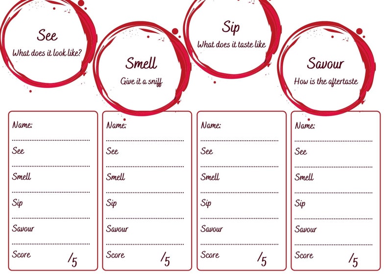 Printable Wine Tasting Notes Etsy