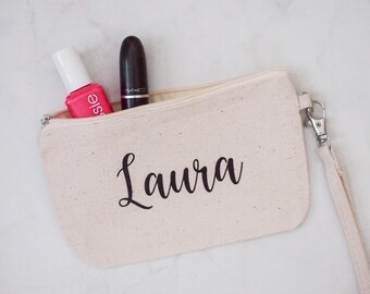 Personalized Cosmetic Bags - Custom Bridesmaid Gift, Mom or Daughter Gift, Zippered Pouch Wristlet, Name Bag, Girl Present, Makeup Bag