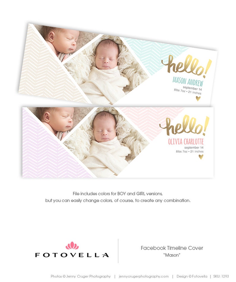 Boy or Girl Baby Birth Announcement Facebook Cover Template Etsy
