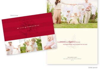 Christmas Card Template - Horizontal Folded 5x7 Card - Holiday Blooms Collection - 1164