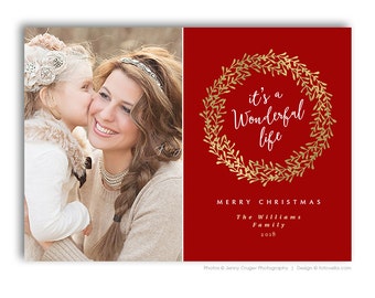 Holiday Card Template for Photographers - Photoshop Template - 5x7 Card - WONDERFUL - 1488