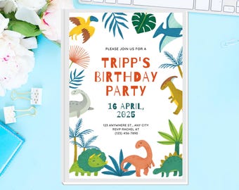 Dinosaur Birthday Invitation, fully editable Canva template, Canva, boys dinosaur, girls dinosaur, birthday invitation, kids birthday invite