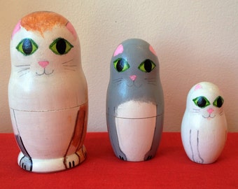 Handpainted Cat Matryoshka Nesting Dolls