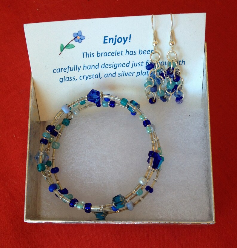 Blue - Hand Embroidered Beadwork Bangle (Set of 2)