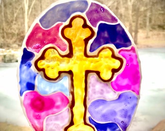 Faux Stained Glass Cross