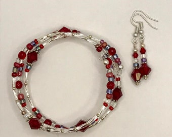 January Birthstone Color Beaded Bracelet and Earring Set
