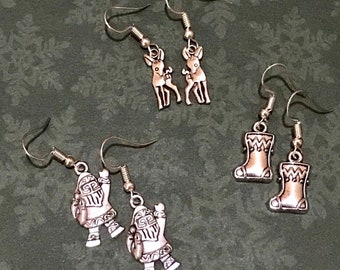 Set of 3 Silver Charm Holiday Earring Pairs