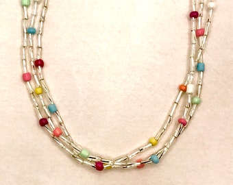 Silver and Pastel Colors Beaded Necklace
