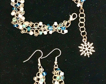 Winter Stillness Silver, White, and Blue Tones Bracelet and Earring Set