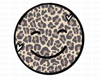 Smiley à imprimé léopard PNG : conception de chemise coeurs (téléchargement numérique)