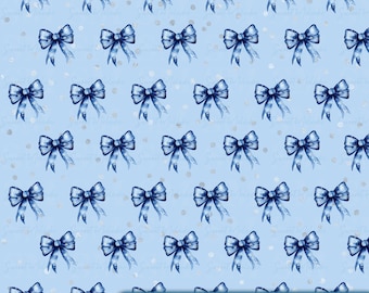 Holiday Ribbon Bow Digital Paper PNG | Seamless Blue Bow Pattern | Christmas Scrapbook Paper Download