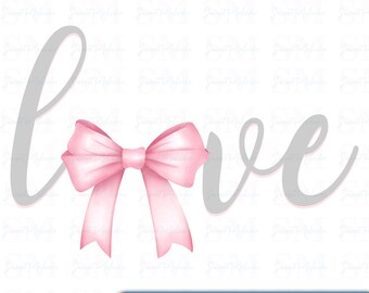 Pink Bow Love Word PNG Download | Grey and Pink Love Design with Bow | Digital Clipart for Cards, Gifts, and Crafts |cute cursive png design
