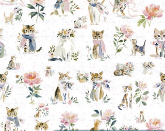 Kitten Digital Paper PNG | Seamless Floral Cat Garden Pattern | Cute Kitty Scrapbook Paper Download