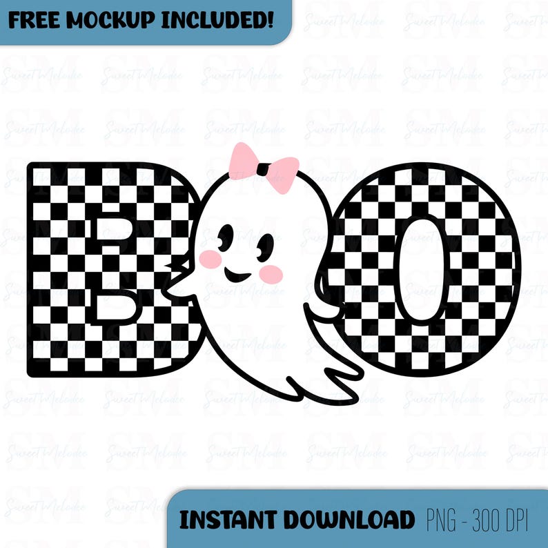 Cute Ghost Clipart | Halloween Checkerboard Boo PNG (digital Download ...