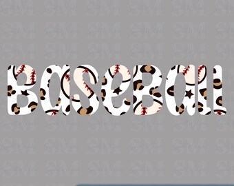 Leopard Baseball Word PNG: Animal Print Sports Design (Digital File)