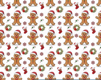 Gingerbread Man Digital Paper PNG | Seamless Christmas Holiday Pattern | Printable Scrapbook Paper Download